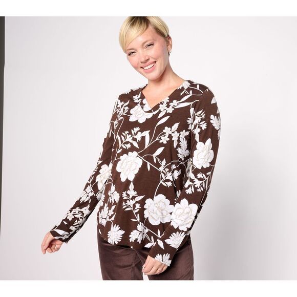 Belle by Kim Gravel Women's Top Sz M Rayon Spandex Winter Garden Brown A624265 - Picture 1 of 4